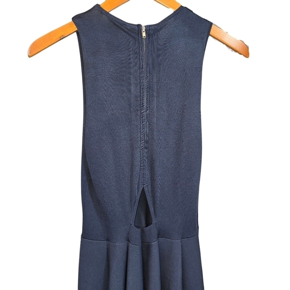 Parker Navy Blue Sleeveless Fit & Flare Stretch Knit Skater Mini Dress Size Lg. - Picture 4 of 10